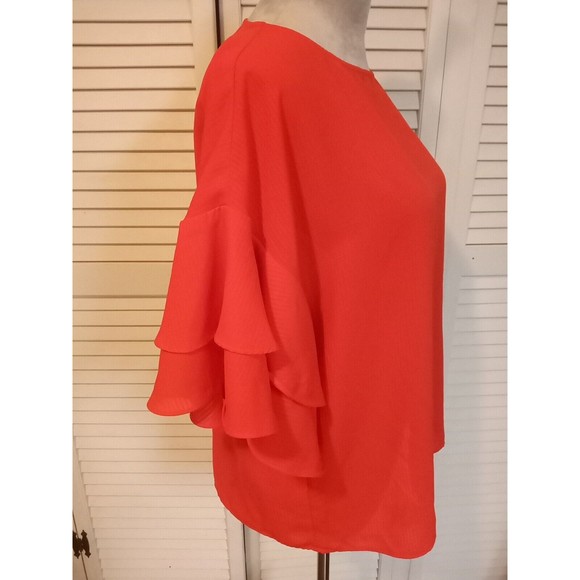 H&M Xl Red Short Ruffle Sleeves Cherry Girl Flowy Summer Lightweight - Picture 2 of 10